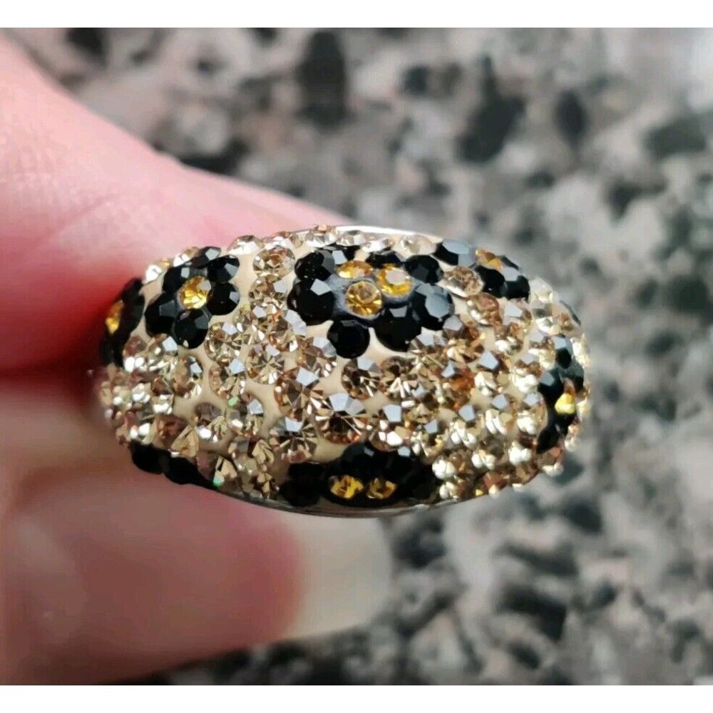 Jacmel JCM 925 Sterling Silver & Diamontes Dome Ring Size 8 Gold Black Silver